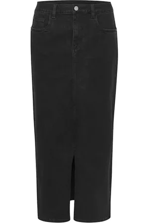 Kaffe Kjol, Dam, XS, Denim, Svart Denimkjol med Slits