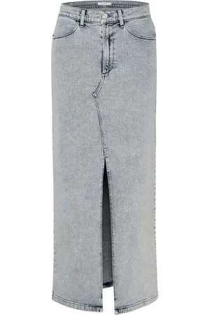 Gestuz Kjol, Dam, 2Xs, Denim, Denim Maxi Kjol med Hög Midja och Framslits