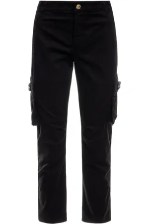 Twin-Set Byxor, Dam, W25, Bomull, Svarta Cargo Jeans med Diamantblomsterfickor