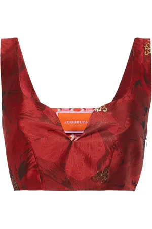 La DoubleJ Topp, Dam, L, Polyester, Glittrig Jacquard Crop Top