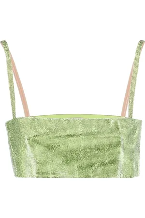 Nué Notes Topp, Dam, S, Grön Rhinestone Siden Crop Top