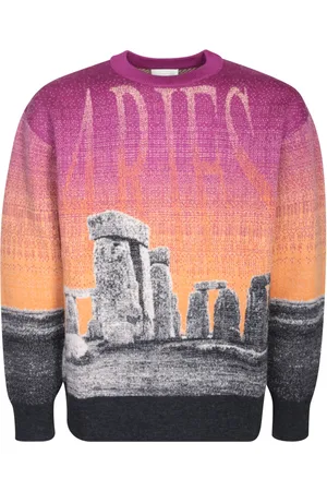ARIES Sweatshirts & Hoodies, Herr, S, Polyester, Multifärgad Intarsia-Stickad Sweatshirt