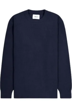 NN.07 Stickade tröjor & koftor, Herr, S, Polyester, Rundhalsad Ribbstickad Pullover