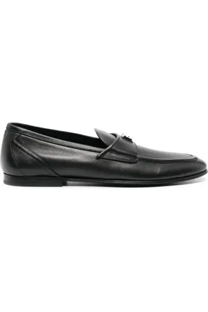 Dolce & Gabbana Skor, Herr, 41 EU, Läder, Svarta Läder Logo Plaque Loafers
