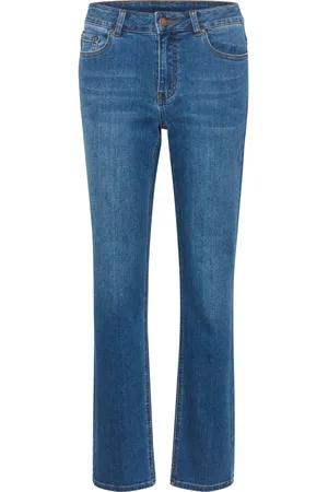 Kaffe Jeans, Dam, L, Bomull, Snygga Straight Leg Jeans med Mid-Rise Midja och Klassiska Fickor