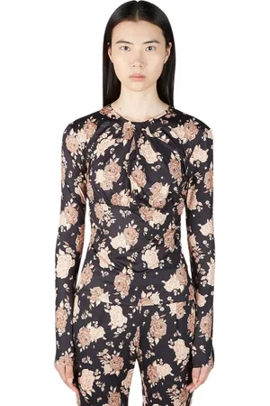 Rokh Topp, Dam, M, Polyester, Blommig Jerseytopp med Avantgarde Stil