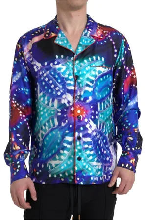 Dolce & Gabbana Skjorta, Herr, L, Silkes Psykedeliskt Tryck Pyjama Skjorta