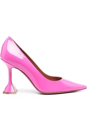 Amina Muaddi Skor, Dam, 36 1/2 EU, Läder, Rosa Lackläderklackade Décolleté