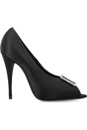 Saint Laurent Skor, Dam, 36 1/2 EU, Läder, Svarta Satin Crepe Peep Toe Pumps