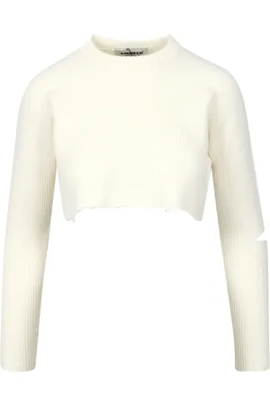 A PAPER KID Stickade tröjor & koftor, Dam, L, Bomull, Crop Sweater med Slits och Logo Tag