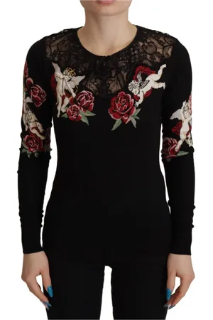 Dolce & Gabbana Blusar & Skjortor , Dam, L, Bomull, Svart Angel Broderad Cardigan
