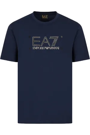 EA7 Topp, Herr, XL, Bomull, Kortärmad blå logotyp T-shirt