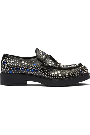 Prada Skor, Herr, 40 EU, Läder, Svarta Rhinestone Läderloafers