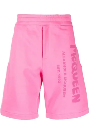 Alexander McQueen Shorts, Herr, L, Bomull, Rosa Logo-Print Bomullsshorts