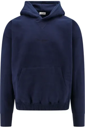 Saint Laurent Sweatshirts & Hoodies, Herr, M, Bomull, Blå Sweatshirt med Huva och Känguruficka