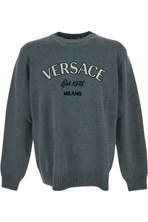 VERSACE Stickade tröjor & koftor, Herr, L, Grå Ullstickat med Långa ärmar