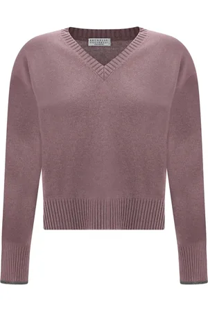 Brunello Cucinelli Stickade tröjor & koftor, Dam, S, Kashmir, Rosa Cashmere Tröja med V-Hals