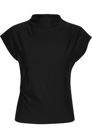 Gestuz Blusar & Skjortor , Dam, 2Xs, Elegant Svart Topp med Draperade Effekter