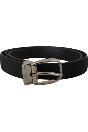 Dolce & Gabbana Accessoarer, Herr, 100 CM, Läder, Svart läderbälte med silverlogospänne