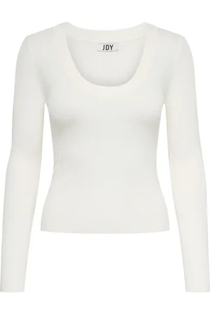 JACQUELINE DE YONG Stickade tröjor & koftor, Dam, M, Nylon, Vit Långärmad Stickad Tröja