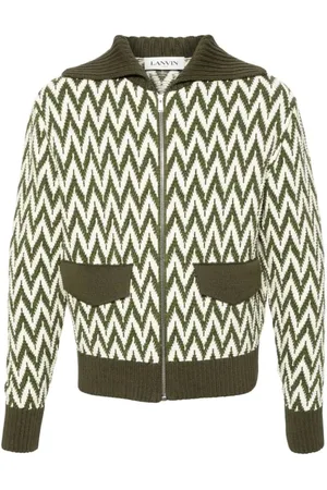 Lanvin Stickade tröjor & koftor, Herr, S, Bomull, Khaki Vit Bomberjacka