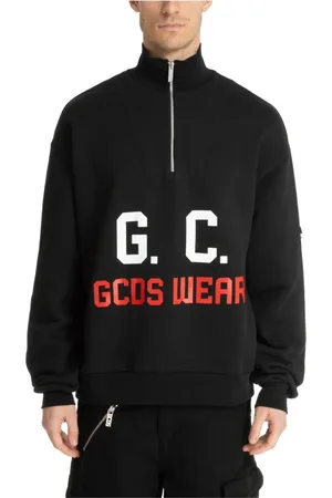 GCDS Sweatshirts & Hoodies, Herr, L, Bomull, Mönstrad Sweatshirt med Dragkedja och Logotyp
