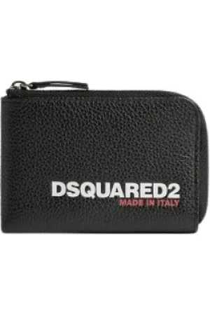 Dsquared2 Accessoarer, Herr, ONE Size, Läder, Texturerad svart läderplånbok med dragkedja
