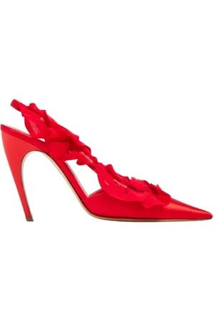 Nensi Dojaka Skor, Dam, 37 EU, Röda Satin Slingback Klackar