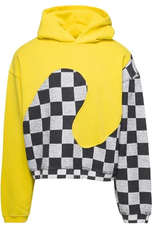 ERL Sweatshirts & Hoodies, Herr, M, Bomull, Gul Checker Swirl Hoodie Stickad