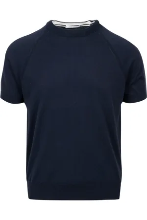 Paolo Pecora Stickade tröjor & koftor, Herr, S, Bomull, Blå Bomull Crew-Neck Halvärme Tröja