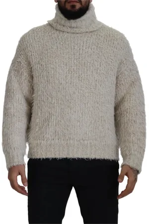 Dolce & Gabbana Stickade tröjor & koftor, Herr, S, Nylon, Krämig ullstickad polotröja