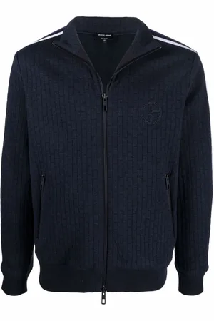 Giorgio Armani Sweatshirts & Hoodies, Herr, M, Bomull, Elegant Blå Jacka
