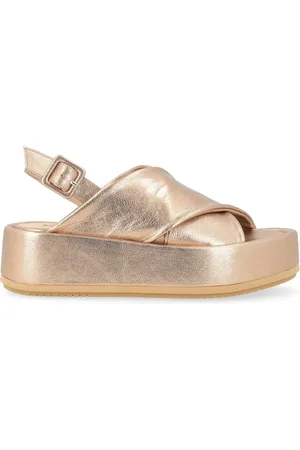 Paloma Barceló Skor, Dam, 39 EU, Läder, Metallisk Brons Korsrem Sandal