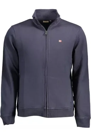 Napapijri Sweatshirts & Hoodies, Herr, M, Bomull, Blå Bomullströja med Brodyr och Dragkedja
