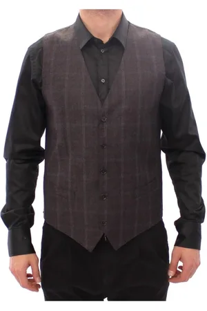 Dolce & Gabbana Kostym, Herr, M, Brun Rutig Klänningsväst med Logo