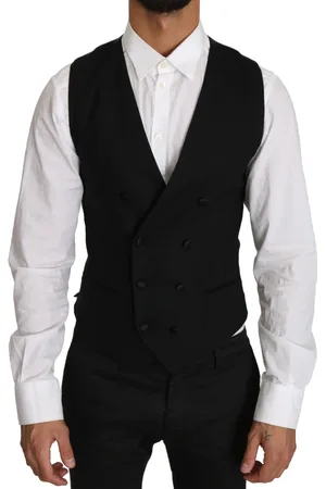 Dolce & Gabbana Kostym, Herr, S, Grå Ull Dubbelknäppt Slim Fit Väst