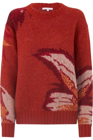 Patrizia Pepe Stickade tröjor & koftor, Dam, L, Orange Jacquardtröja med broderi