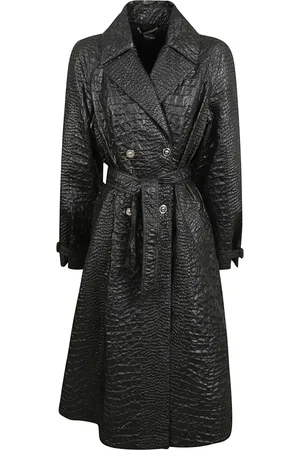 VERSACE Kappa, Dam, S, Svart Trenchcoat med Ansvarsfullt Tyg