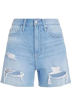 Calvin Klein Shorts, Dam, W32, Denim, Blå Slitna Denim Shorts