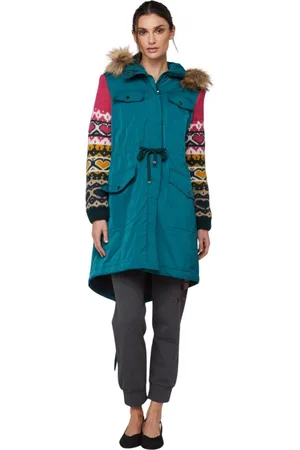 Twin-Set Jacka, Dam, S, Fuskpäls, Broderad Multifärgad Parka med Fuskpäls Huva