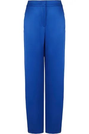 Giorgio Armani Byxor, Dam, M, Blå Silkesbyxor Präglad Ribbad