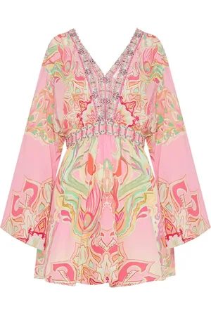 Camilla Klänning, Dam, S, Samlad Kimono Silke Mini Klänning