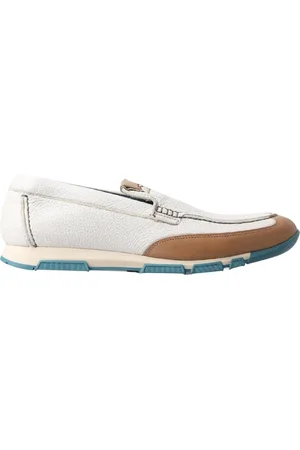 Dolce & Gabbana Skor, Herr, 41 EU, Läder, Läder Slip-On Loafers Vit Brun Blå