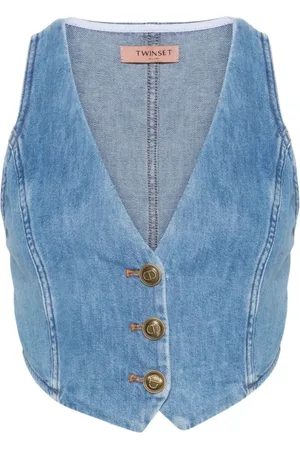 Twin-Set Jacka, Dam, M, Denim, Stilig Denim Gilet Väst