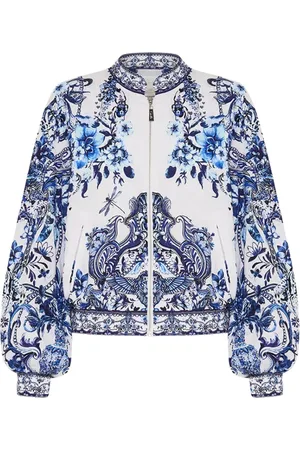 Camilla Jacka, Dam, S, Linne, Delft Blue Linen Bomber Jacket