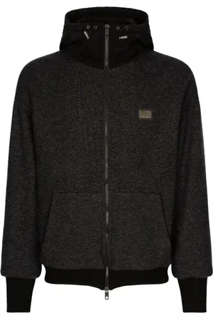 Dolce & Gabbana Sweatshirts & Hoodies, Herr, L, Kashmir, Svart Huva Ulljacka med Dragkedja