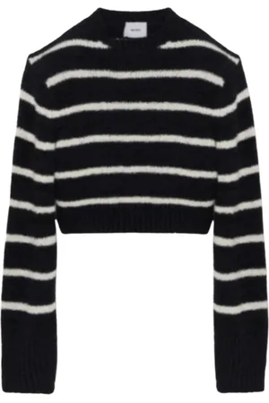 Halfboy Stickade tröjor & koftor, Dam, M, Svart/Vit Crew Neck Crop Sweater