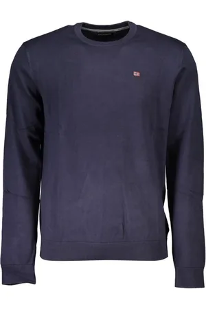 Napapijri Stickade tröjor & koftor, Herr, S, Bomull, Blå Broderad Crew Neck Sweater