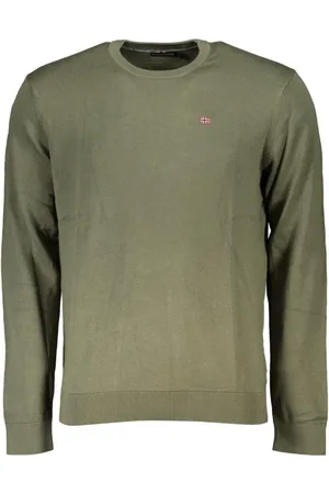 Napapijri Stickade tröjor & koftor, Herr, L, Bomull, Grön Crew Neck Broderad Tröja