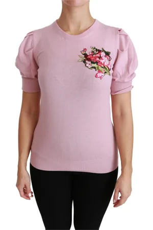 Dolce & Gabbana Topp, Dam, L, Rosa Blommig Ullbroderad Blus Topp